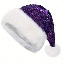 Christmas Sequin Santa Hat - Double Layer Shimmery Polyester Beanie Cap With Plush Trim, Inelastic, Handwash Only, Knitted Craftsmanship, No Feathers, Festive Holiday Headwear For Adults - Multicolor - View 6