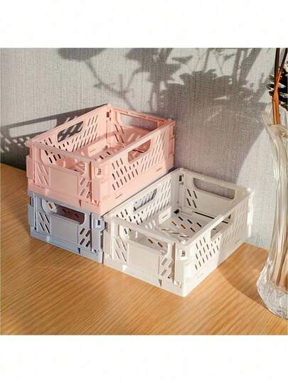 1 hộp đựng đồ PP nhỏ có thể gấp gọn, đồ dùng văn phòng, sổ tay, văn phòng phẩm, hộp đựng mỹ phẩm để bàn, nhiều màu sắc, dụng cụ sắp xếp để bàn