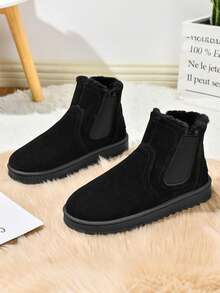 Men's Thick Warm High-Top Snow Boots, Outdoor Winter Insulated Mid-Calf Boots - Black - View 11