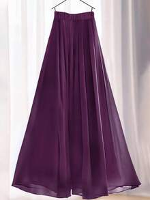 女士纯色优雅花卉蕾丝/荷叶边腰带垂褶A字长裙 夏季 - 紫色 - 查看 2