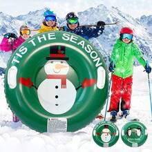 31.49 英寸滑雪板、成人充气滑雪板、加厚重型雪橇（带耐寒 PVC 和凸起手柄）、户外雪橇冬季玩具、圣诞雪橇礼物、圣诞雪人、派对娱乐、圣诞雪人 - 彩色 - 查看 4