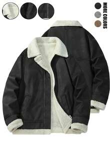Men's Winter Jacket, Faux Leather Jacket, Soft Warm Lining, Zipper Closure, Versatile Warm Wear, Suitable For Daily Office, Travel And Outdoor Activities - Black - View 3