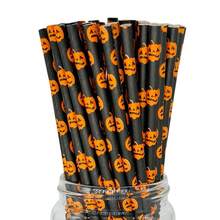 100 قطعة/عبوة قش ورقي أسود بنمط رسم اليقطين والجمجمة البرتقالي - مناسب للهالوين وأعياد الميلاد وديكورات عملية، ديكور هالوين مع اليقطين والأشباح. ديكور الحفلات - الأسود - مشاهدة 7