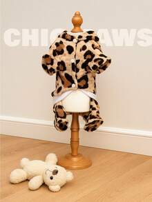 holdhoney 1-Piece Animal Print Jumpsuit Dog Cat Clothes, Winter Plush Fleece Bodysuit - Cozy Warm Windproof Pet Apparel, Cute Fashion Outfit For Small Medium Dogs Cats, Christmas Gift, Birthday Party, Daily Wear, Outdoor Walking, Photo Shoots, Holiday Celebration, Snow Day Adventure