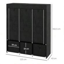 HOMCOM Fabric Wardrobe, Foldable, With 3 Drawers, 125 Cm X 43 Cm X 162.5 Cm, Black - Black - View 3