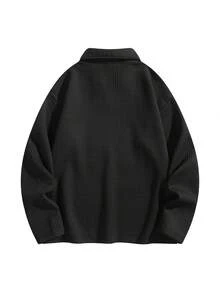 Men's Black V-Neck Polo Shirt, New Stylish Design Collared Pullover Top For Spring & Autumn