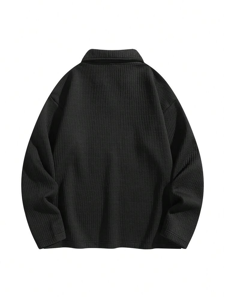 ملابس علوية بولو رجالي بياقة على شكل حرف V باللون الأسود، تصميم جديد وأنيق للربيع والخريف - الأسود - مشاهدة 2