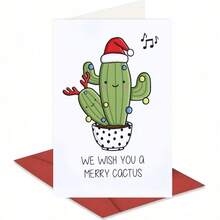 圣诞仙人掌贺卡带信封，独特有趣的节日贺卡，“我们祝你仙人掌快乐”设计，适合朋友、家人和同事，庆祝圣诞节和新年 - 彩色 - 查看 3