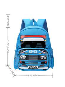 Cartoon Car Print Large Capacity Backpack For Teenagers And Cars - Blue - View 2