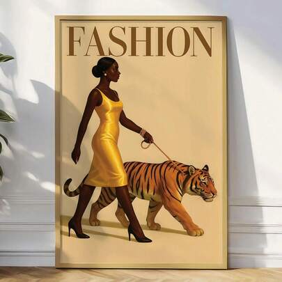 1 件，帆布墙饰，裱框墙饰，复古行走老虎海报，女性时尚杂志墙饰，闺蜜折衷艺术，复古奢华艺术印刷品，中世纪现代家居装饰，客厅墙饰，时尚艺术，房间装饰，宿舍装饰，卧室装饰，浴室装饰，家居装饰，办公室装饰，复古海报，餐厅装饰，美学艺术，送给朋友的礼物，乔迁礼物