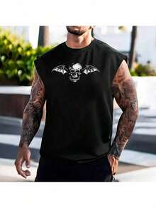 Men's Oversized Long Tank Top Rock Dark Skull Avenged Art - 黑色 - 查看 3