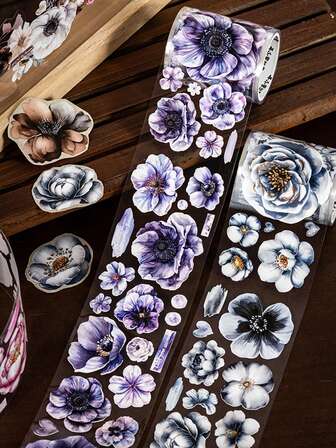 1 rulle PET-dekortejp med europeiskt blommönster, lämplig för scrapbooking, DIY, fotoalbum, klistermärkesalbum