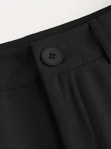 女式纯色时尚百褶直筒休闲裤 - 墨黑 - 查看 4