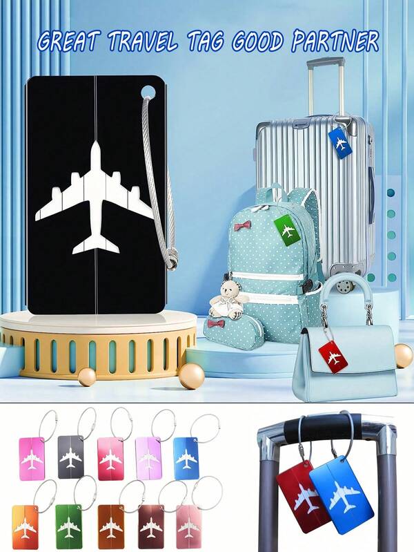 Aluminum Alloy Luggage Tag, Waterproof Luggage Tag, Simple Plane Pattern Tag, Airplane Boarding Tag, Luggage Tag With Stainless Steel Loop, Travel Carrying Identification Tag,Business Gifts, Check-In Hanging Card, Metal Box, Luggage Tag
