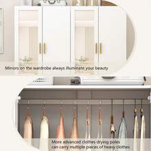 2 Door Wardrobe Closet With Mirror & LED Lights, Bedroom Armoire With Drawers & Shelves, Modern Wooden Armoire Wardrobe Closet With Hanging Rod For Bedroom - White (2Doors) - 查看 6