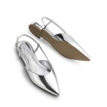 Women Flats Slingback Pointed Toe Elegant Lady Ballet Flats With Adjustable Buckle Strap Chic Fashion Low Heel Dress Casual Work Office Party Shoes - 銀色 - 查看 7