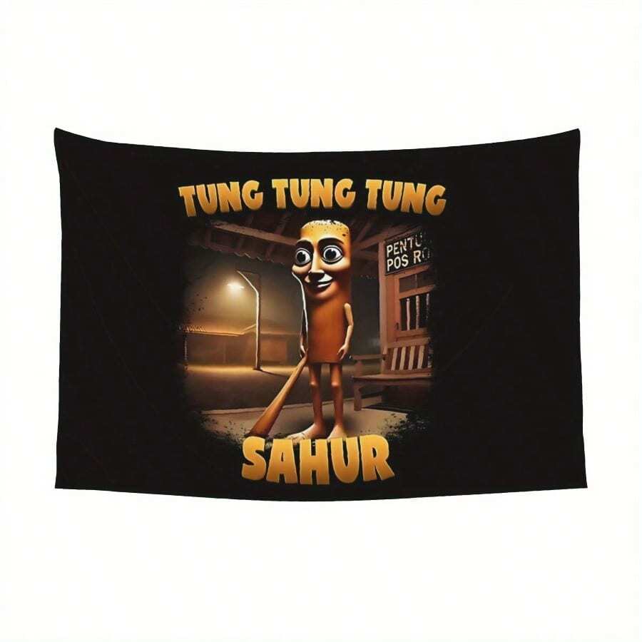 Tung Tung Tung Sahur Italian Brainrot Patrol Art Poster - Vibrant Polyester Wall Hanging Friendly Room Decor Ideal Fan Gift Dormitory Decor|Vibrant Wall Art|Durable Tapestry Wall Hanging Decor - 1PC - 查看 1