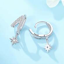 Orstarry 1 Pair Of S925 Hypoallergenic Sterling Silver Hoop Earrings Star, Moon And Sun Motif Earrings Minimalist, Elegant And Graceful Style Ladies' Gift, Birthday Commemorative Item, Valentine's Day Present