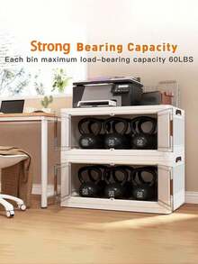 3 Layers Plastic Storage Box Organizer, Stackable Storage Box, Covered Storage Box, Storage Container Organizer For Kitchen, Bedroom, Living Room, Study, Office, Foldable Storage Box, Space Saving, Practical Storage Cabinet - White - View 7