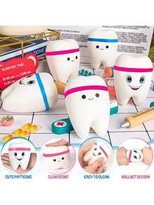 1/2/4 piezas Dientes falsos gigantes de rebote lento, juguete de alivio de ansiedad, juguete dental, regalo para asistente dental para adolescentes y adultos, alivio del estrés (Clásico) - Multicolor - Ver 3
