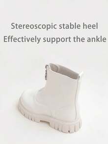 1 Pair Minimalist Solid Color Front Zipper Glossy Children Boots, Suitable For Outdoor Play, Autumn/Winter Season