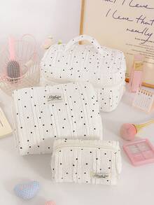 1Pc/Set Lace Fabric Polka Dot Decorate Stripped Pattern Fluffy And Soft Women Makeup Bag Travel Zipper Cosmetic Bag Storage Pouch Cute Toiletry Bag Large Capacity Make Up Organizer Makeup Bag Set Cosmetic Organizer Make Up Bag Travel Skincare Makeup Storage Bag With Handle Multifunctional Storage Bag Back To School Supplies Travel Essentials Cruise Essentials Dorm Essentials Birthday Gift Wedding Bridesmaid Gift Mom's Gift New Year's Gift - Multicolor - View 17