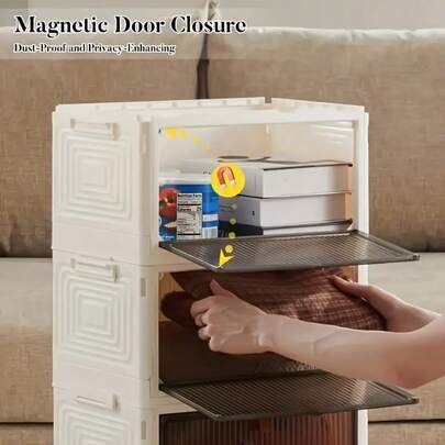 可折叠磁性白色塑料储物盒，带拉出式隔板和磁性盖子 - 重型多隔间整理盒，适用于衣服、玩具、鞋子、食品储藏室 - 节省空间的橱柜抽屉容器（耐用的塑料隔板，易于折叠）