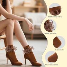 Women Big Ruffle Ankle Socks Adult Double Lace Frilly Socks Fold Cuff Cotton Ruffled Dress Crew Bobby Bride Sock - màu nâu - Xem 2