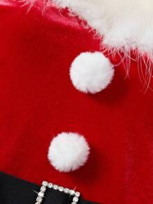 3pcs/Set Women's Red Fuzzy Velvet Bodysuit With Furry Waist Belt, SexySpaghetti Strapr Romper For Christmas Bunny Role Play, Outdoor Party, Music Festival