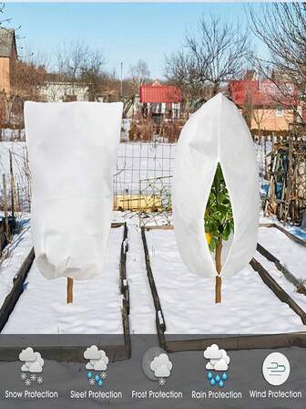 1PC Winter Plant Cold Protection Cover Non-Woven Fabric Plant Cover With Drawstring Zipper Plant Frost Prevention Cover Antifreeze Reusable Fruit Tree Anti-Bird Insect Prevention Bag