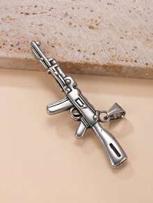 1pc Vintage Punk Style Silver-Tone Mini Pistol Pendant, Suitable For Necklace, Keychain, Backpack Decoration, DIY Jewelry Making, Independence Day, Western Cowboy, Halloween Accessory