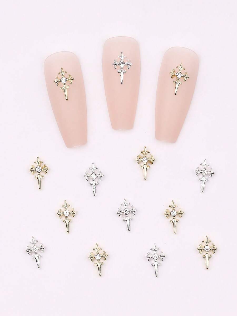 10 pezzi di decorazioni per unghie in metallo mini e raffinate con glitter a forma di croce, accessori fai-da-te per unghie, gemme per unghie, forniture per arte di unghie