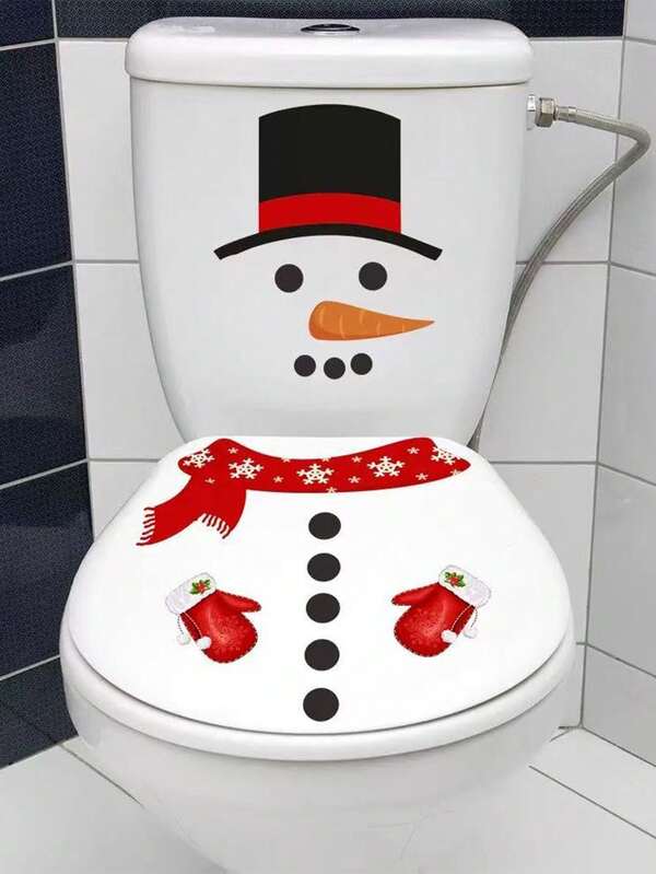 1 Piece Of Snowman Pattern Toilet Seat Sticker, Decal, Wall Sticker, Home Decor Vinyl Decal, Spring Decoration To Refresh Your Home, Rama Decorative Sticker