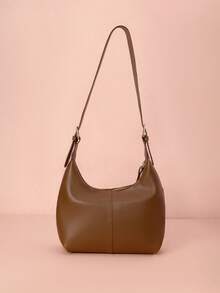 Hatastic 1 Stück Nische Design weiche PU einfarbige Mode minimalistische vielseitige Mini Umhängetasche Unterarmtasche Handtasche für Frauen Weihnachtsgeschenke - Kaffeebraun - Übersicht 4