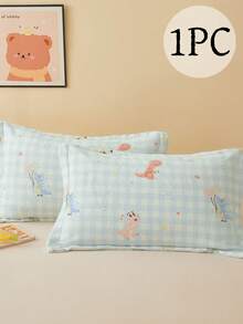 1 件儿童卡通印花枕套，信封枕套，熊、恐龙、星星和心形图案，装饰枕套，厚天鹅绒面料，亲肤柔软，30cm*50cm/40cm*60cm/48cm*74cm（不含枕芯）