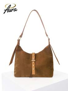 1 pieza Bolso de hombro de mujer de estilo retro de moda, bolso de hombro para ir al trabajo, diseño de hebilla y remache con correa para la cintura, bolso de hombro simple adecuado para reuniones diarias, ir al trabajo, citas, opción de regalo ideal