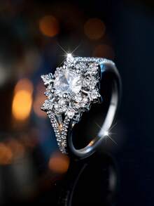 1 chiếc nhẫn Cubic Zirconia mạ K màu trắng thanh lịch thiết kế hình bông tuyết trắng dành cho nữ, thích hợp cho Giáng sinh, tiệc tùng, đeo hàng ngày, mọi mùa - trắng - Xem 6