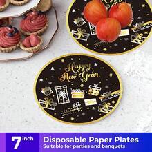 New Year's Eve Themed Party Plate Set, Including 20 Person Sets/10 Person Sets, 7-Inch+9-Inch+Themed Paper Cups+Napkins, Party Exclusive! Suitable For Outdoor Picnics, Daily Gatherings, Restaurant Decorations, Kitchens, Birthday Parties, Bridal Showers - Multicolor - View 6