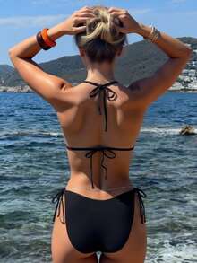 Women's Butterfly Print Bikini Set - Halter Neck & Side Tie Bottoms For Summer Beach Vacations - Multicolor - View 2