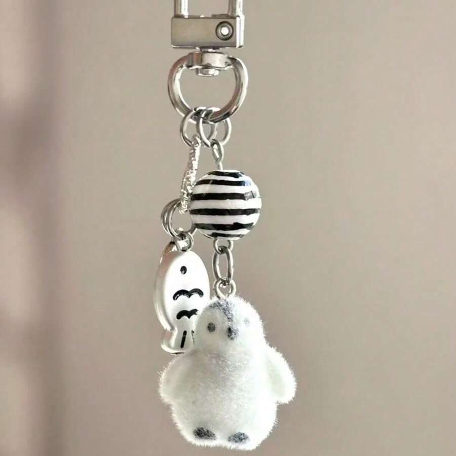 Cute Cartoon Flocking Puppy Mobile Phone Pendant Bag Pendant Schoolbag Decoration Pendant Keychain Versatile Decoration - 企鵝吊墜(門扣款) - 查看 1