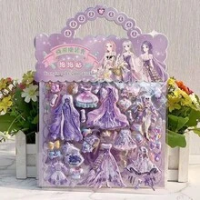 Pegatinas de disfraz para niños, pegatinas de escena 3D de doble capa de princesa de dibujos animados con manija para que las niñas se vistan