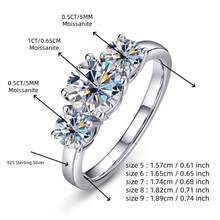 1pc 925 Sterling Silver 2ct Moissanite Ring, Jewelry For Women, Suitable For Daily Wear, Parties, Dates, VVS1 Clarity, Perfect Round Cut, With GRA Certificate And Gift Box