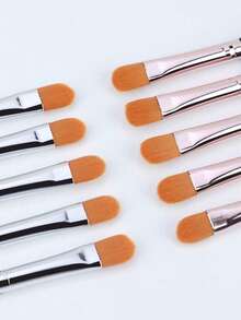 5/10 piezas Pinceles de maquillaje planos y redondos ultra planos, pinceles de maquillaje planos, pinceles de cejas, pinceles planos para labios y correctores, juego de pinceles de maquillaje multifuncionales de fibra sintética para aplicar, mezclar y pulir base, corrector, rubor, contorno y polvos.