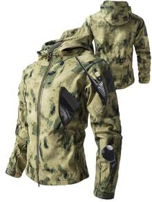 男士保暖内衬休闲运动夹克，防风防水户外迷彩软壳外套，秋冬季，抓绒，滑雪 - 橄欖綠 - 查看 6