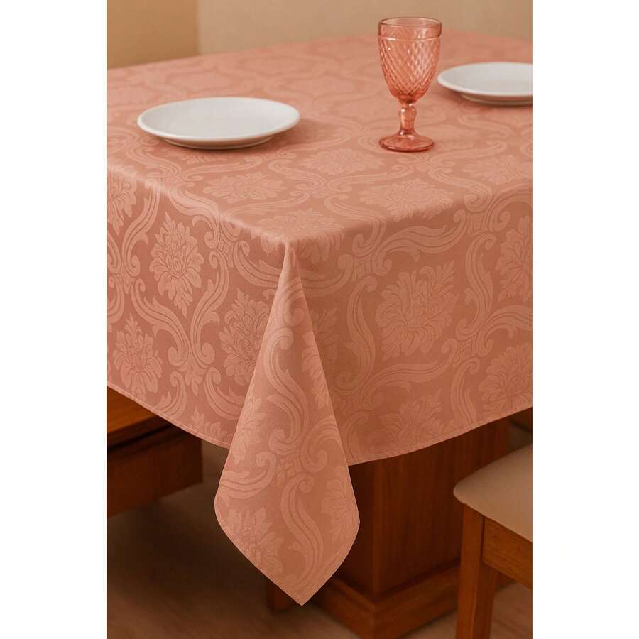 Durable And Elegant Rectangular Jacquard Fabric Tablecloth 4/6/8 Seats Luxury Promotion - Màu hồng gỉ - Xem 1