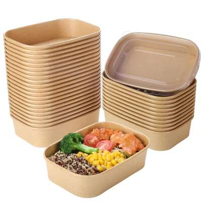 100/40/20 个装 17 盎司方形一次性牛皮纸午餐盒，带盖，多用途沙拉盒，翻盖设计，无涂层，可微波炉加热 - 适用于餐饮服务、居家露营和户外用餐、备餐、食品储存、微波炉适用 - 午餐盒，家庭厨师