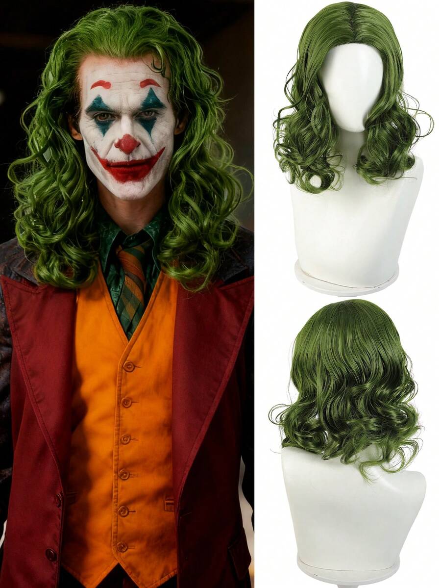 13inch Green Wig Halloween Clown Wig Curly Green Clown Wigs For Men Costume Cosplay - Green - View 1