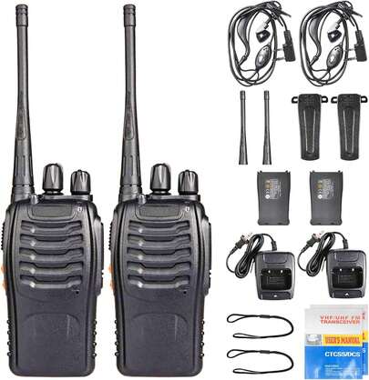 2 Radios de Comunicación Inalámbricos, Walkie Talkie con Batería Recargable Cargador Manos Libres para Constructores, Guardias