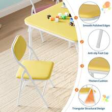 Mesa plegable y sillas de 5 piezas, mesa de actividad y sillas para comedor, guardería, aulas - Amarillo - Ver 4