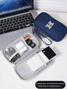 1个DIY个性化数据线收纳袋，26字母图案便携式旅行电子产品整理袋，适用于硬盘、移动电源、耳机、充电器、手机壳、无线耳塞、蓝牙耳机、耳麦等，商务旅行必备 - 彩色 - 查看 7